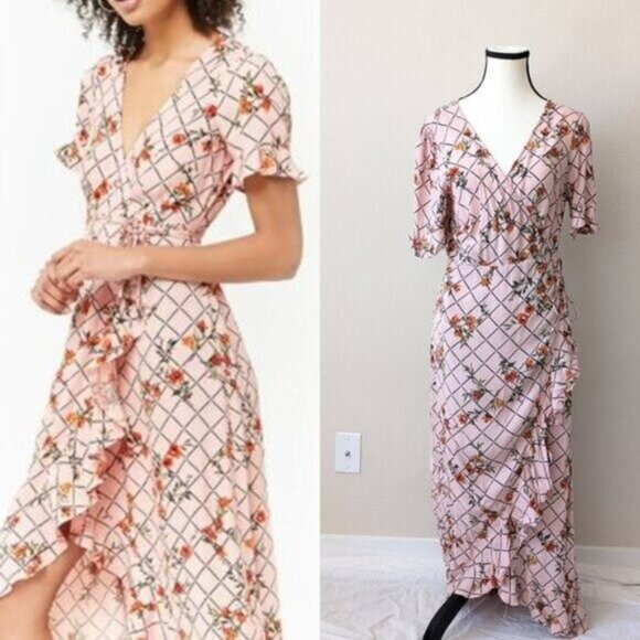 Forever 21 Floral Grid Wrap Dress Size XL Women - Picture 1 of 8